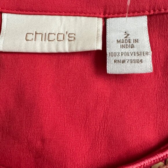 Chicos Red gold Sequin Embellished Blouse top Flutter sleeve gorgeous NWOT - Picture 3 of 8